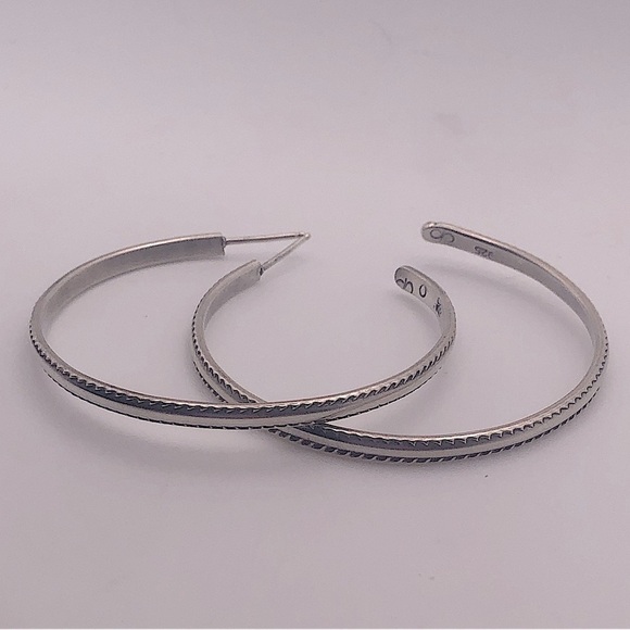 VTG Large Sterling Silver Hoop Earrings 2” - Picture 1 of 7